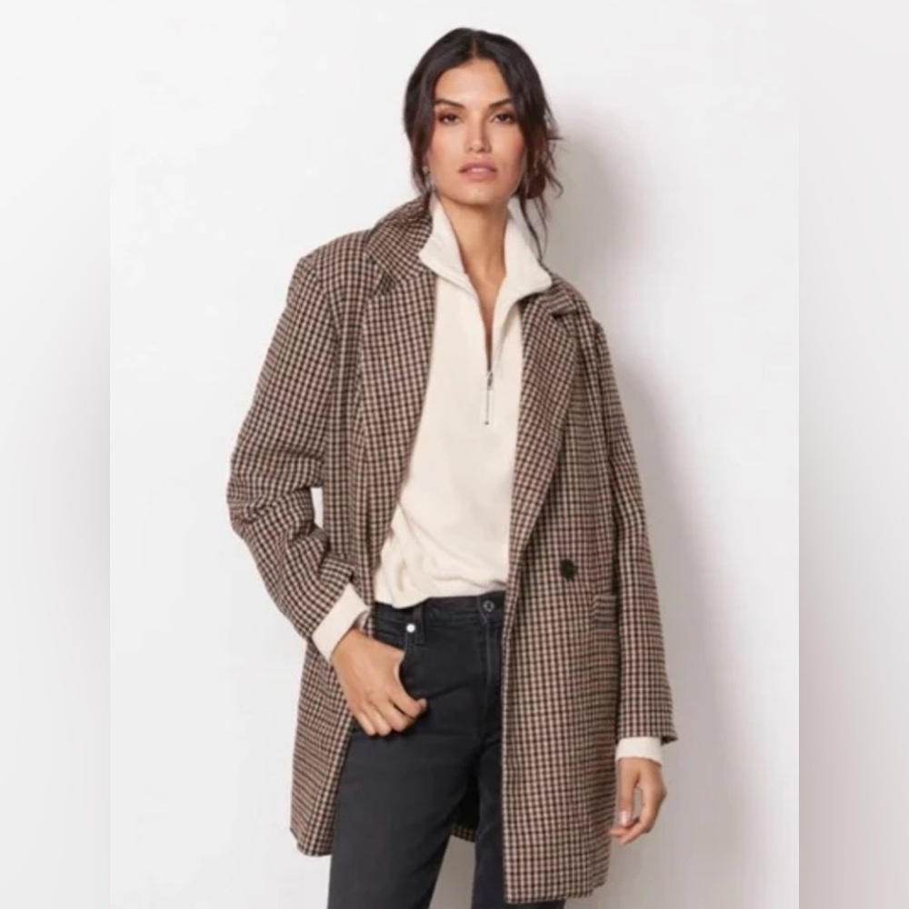 Evereve Houndstooth Pea Coat in Brown and Black